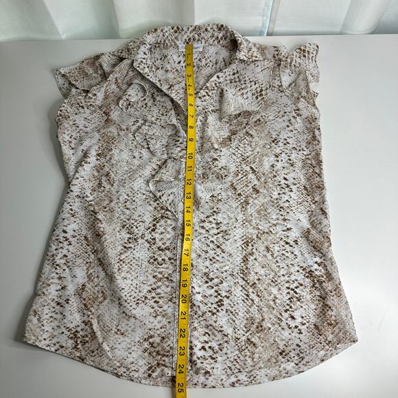 Calvin Klein Snake Print Ruffle Short Sleeve Button Up Blouse Womens Size Small - Picture 14 of 14